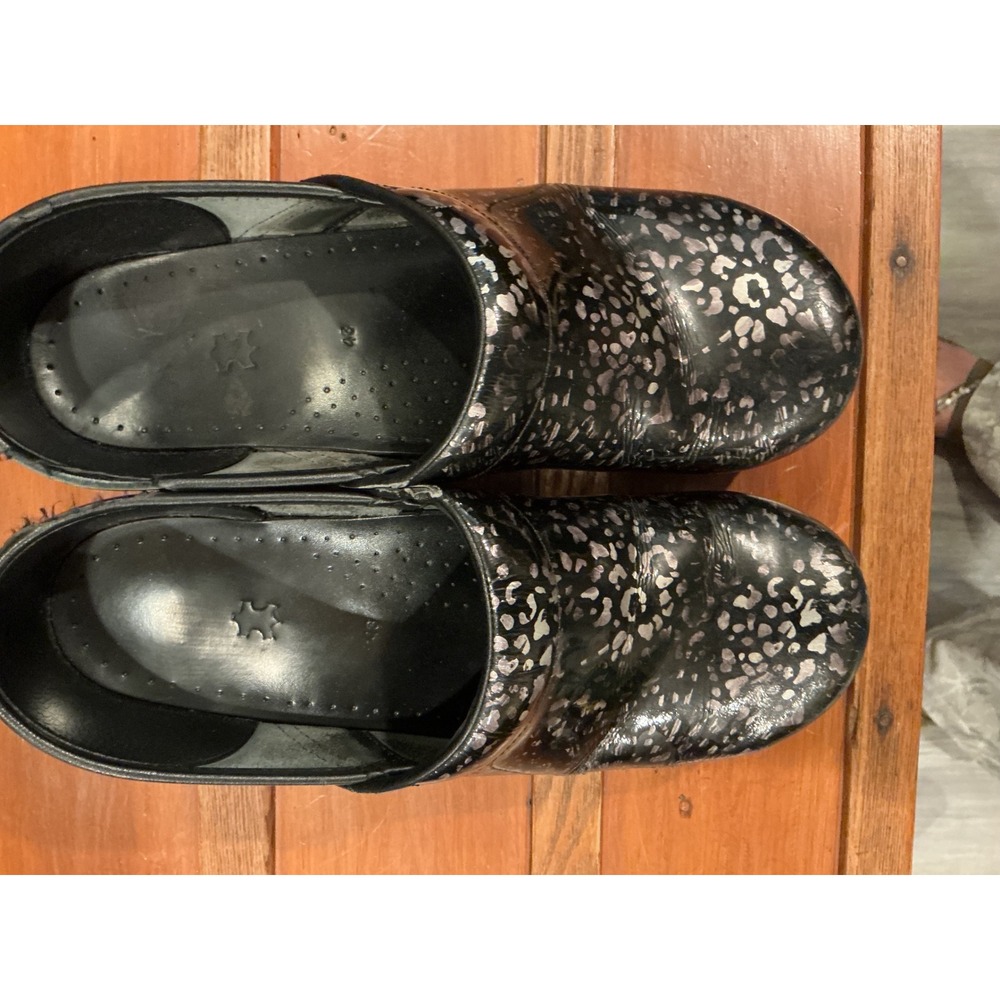 Dansko Professional Clogs Black Silver Metallic Leopard Patent Leather 43
